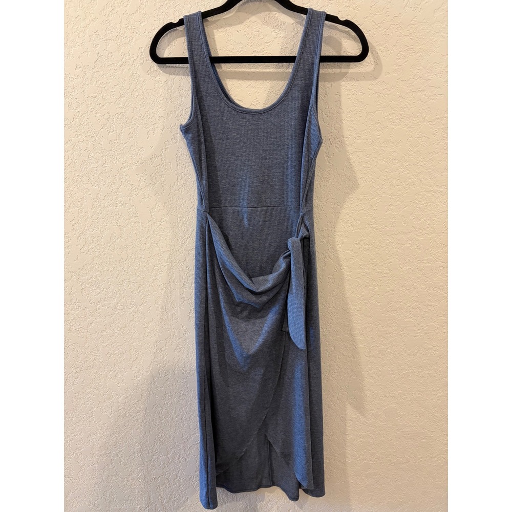 Nine Britton Amber Knit Midi Wrap Dress Indigo Blue Ribbed Sleeveless Size M NEW